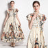 Runway Fashion Elegant Floral Print, Bow Neck, Big Swing Vintage Long Maxi Dress